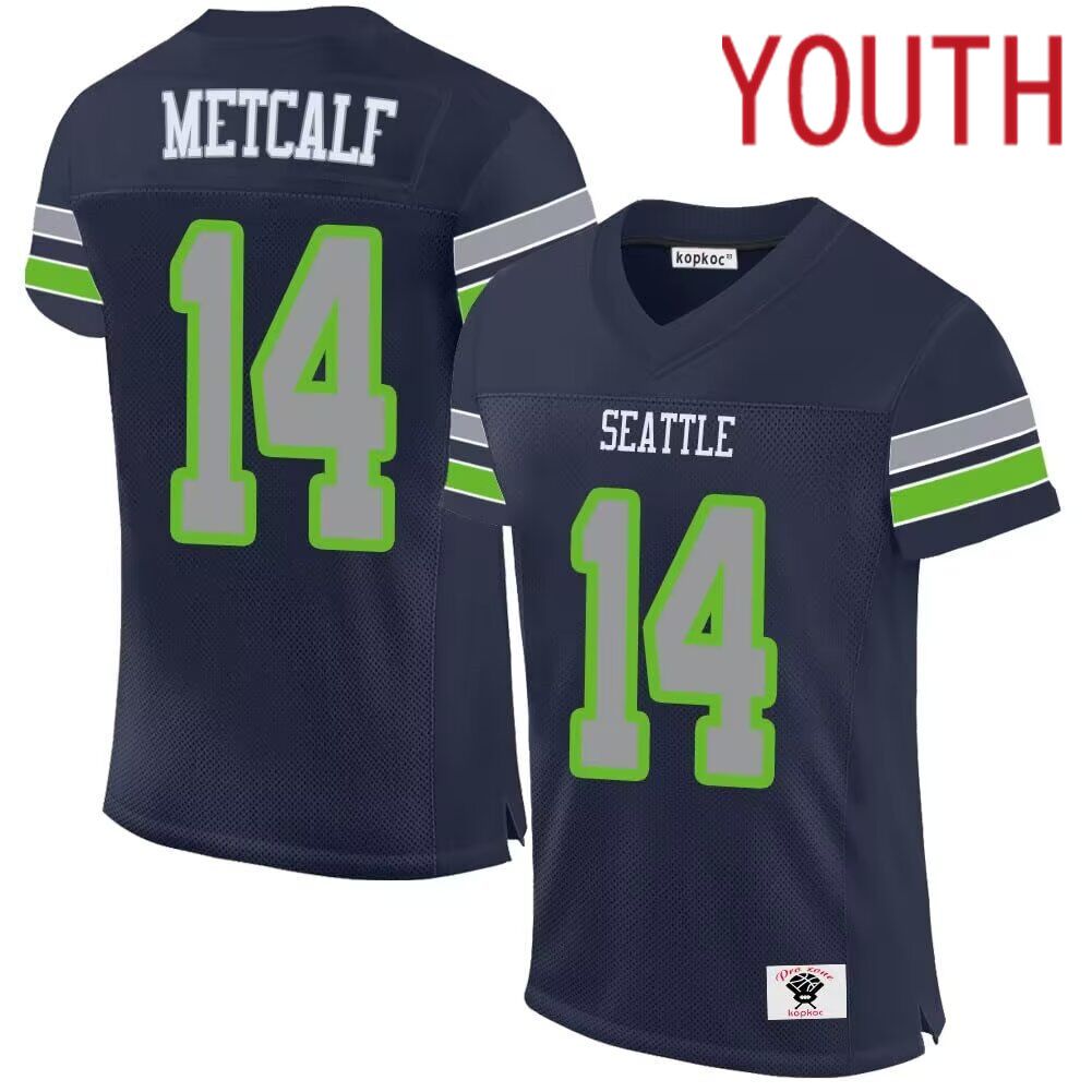 Youth  Seattle Seahawks #14 Metcalf blue 2024 Nike Game NFL throwback Jersey->seattle seahawks->NFL Jersey